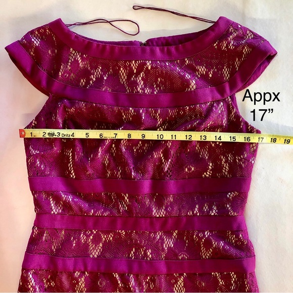 Adrianna Papell Lace Cap Sleeves Maroon Sheath Dress Midi (6) - Picture 10 of 17